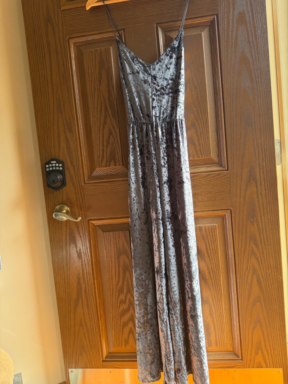 Snap Crushed Velvet Slip Dress in Charcoal